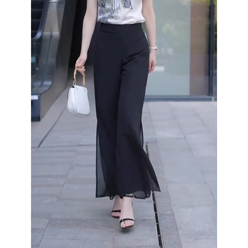 フレアパンツ 裾広がりシルエット美脚スラックスパンツ