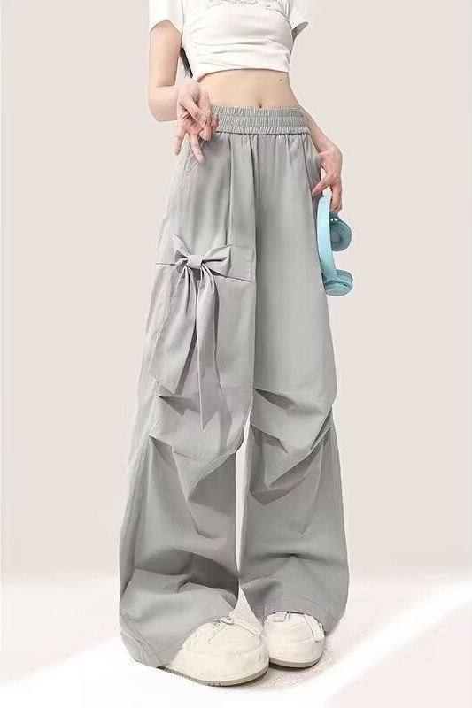 フレアパンツ リボン結び ゆったりフレアパンツ