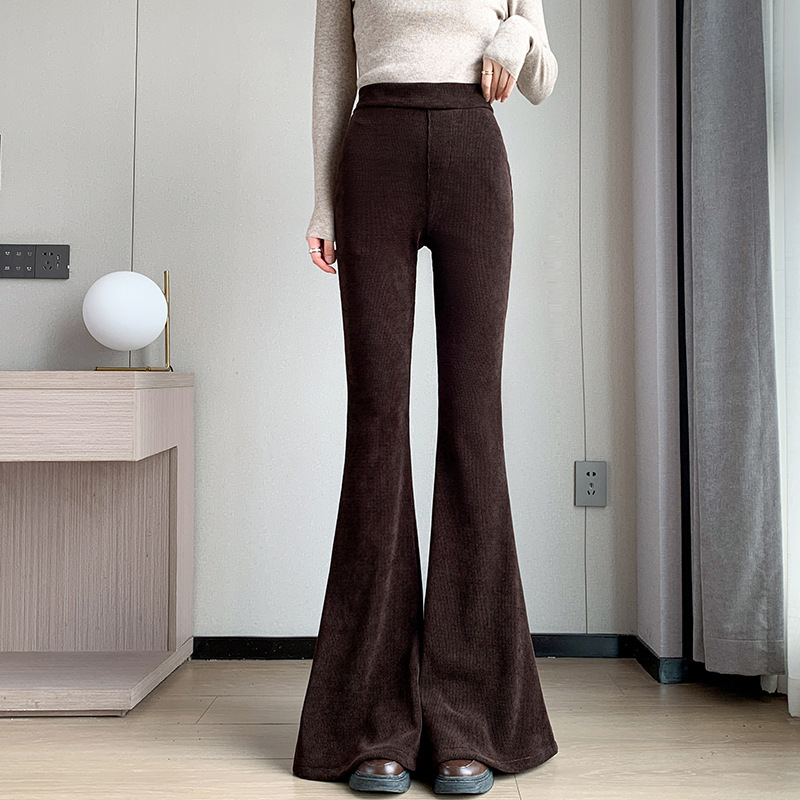 フレアパンツ 優美なラインリブフレアパンツ