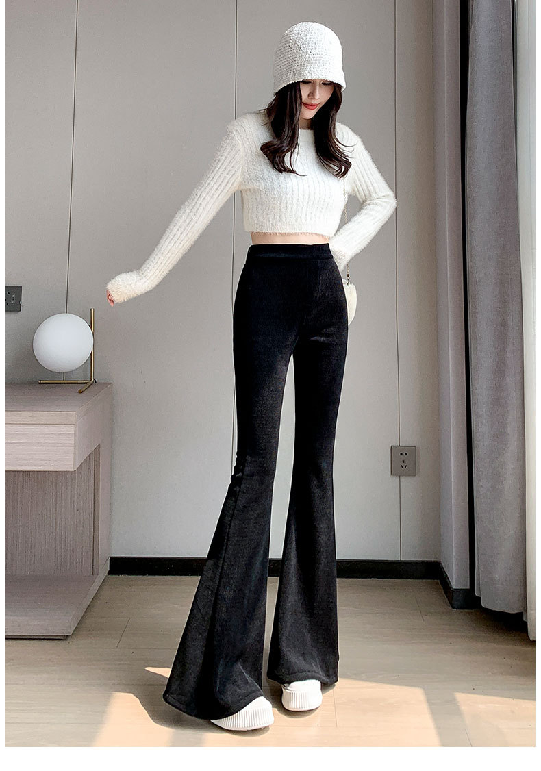 フレアパンツ 優美なラインリブフレアパンツ