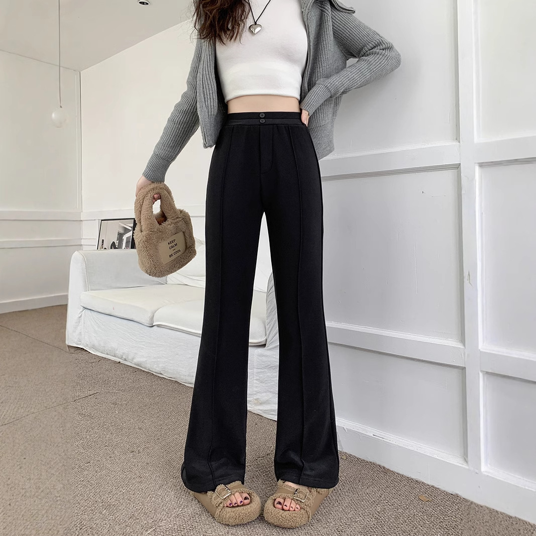 フレアパンツ 裾広がり美脚スラックス　