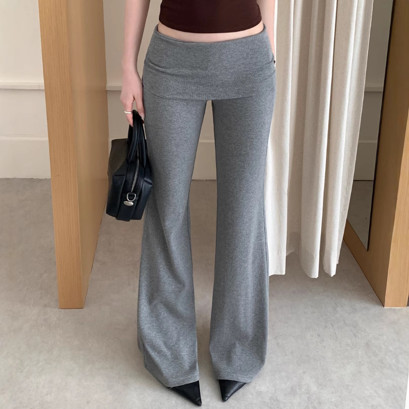 フレアパンツ なめらかリブ編みフレアパンツ