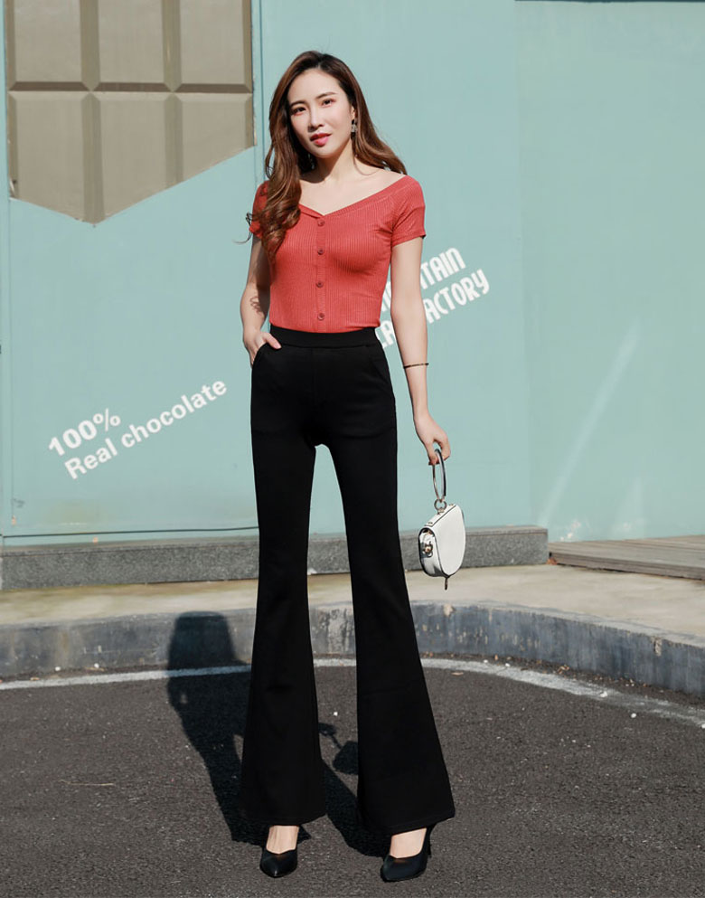 フレアパンツ すっきり美脚フレアスラックス