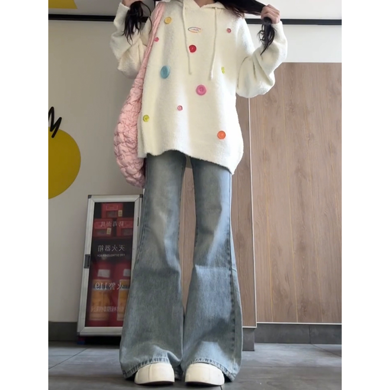 フレアパンツ ゆったり裾広がりデニムパンツ
