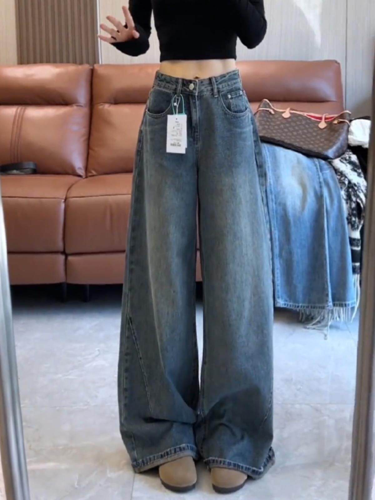 フレアパンツ ハイウエストワイドシルエットフレアデニムパンツ