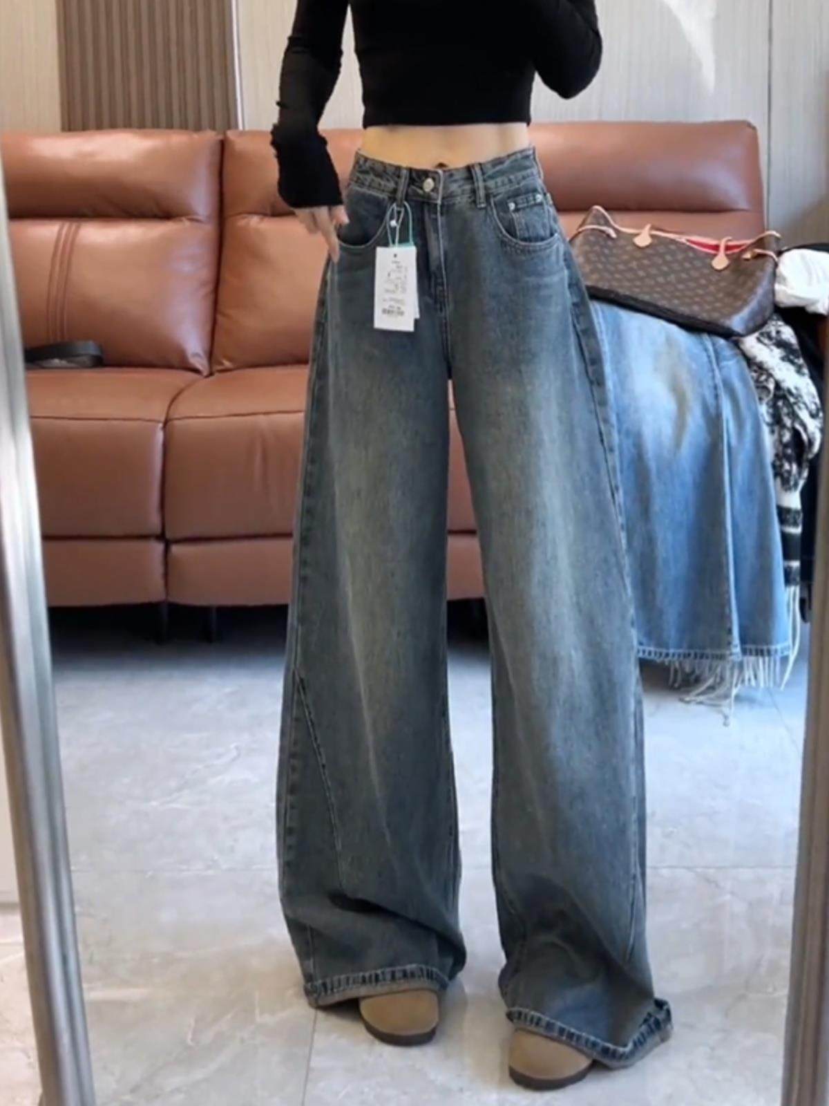 フレアパンツ ハイウエストワイドシルエットフレアデニムパンツ