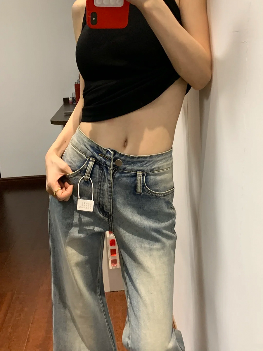 フレアパンツ ヴィンテージ風ワイドフレア美脚デニムパンツ
