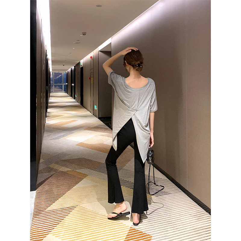 フレアパンツ リブ編み美脚フレアパンツ