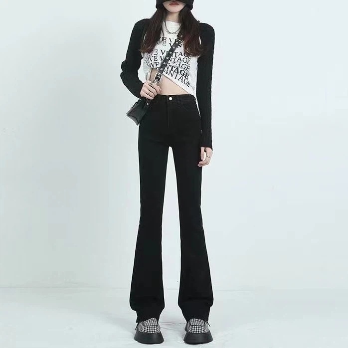 フレアパンツ 美脚見せハイウエストフレアパンツデニム