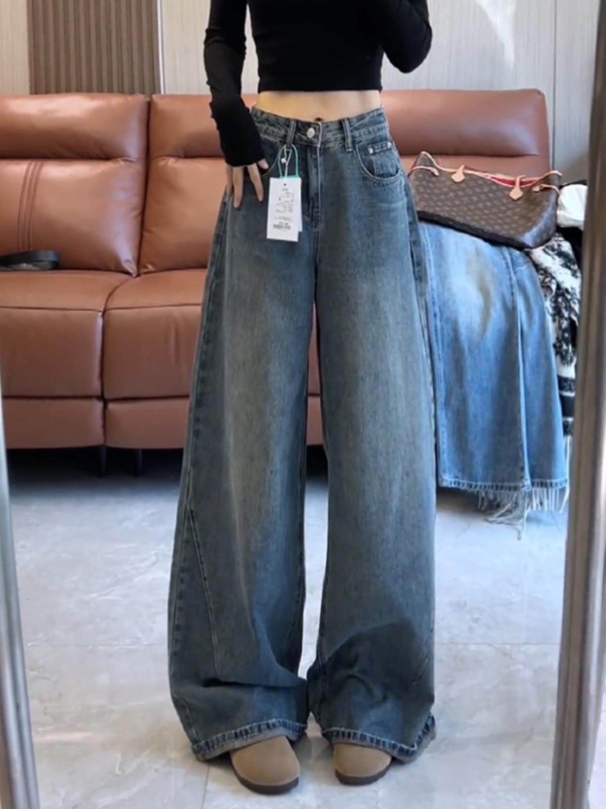 フレアパンツ ハイウエストワイドシルエットフレアデニムパンツ