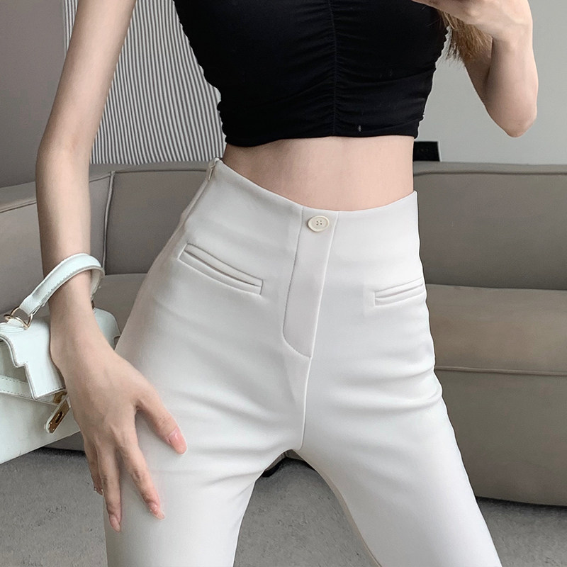 フレアパンツ 美脚見えハイウエスト裾広がりスラックス