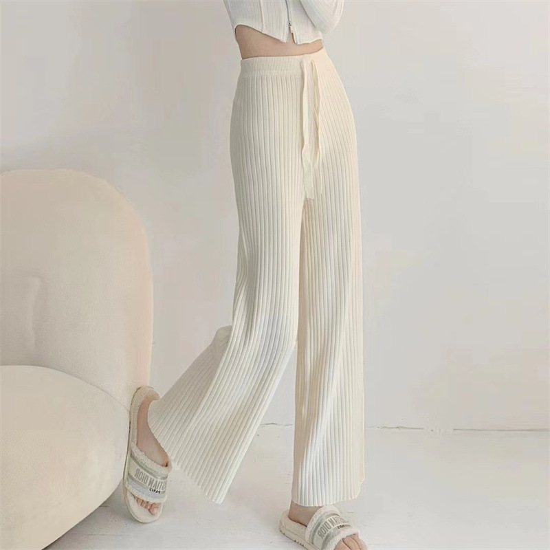 フレアパンツ 優美ニット縦リブフレアパンツ