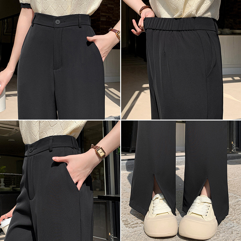 フレアパンツ 裾スリット入り美脚フレアスラックス