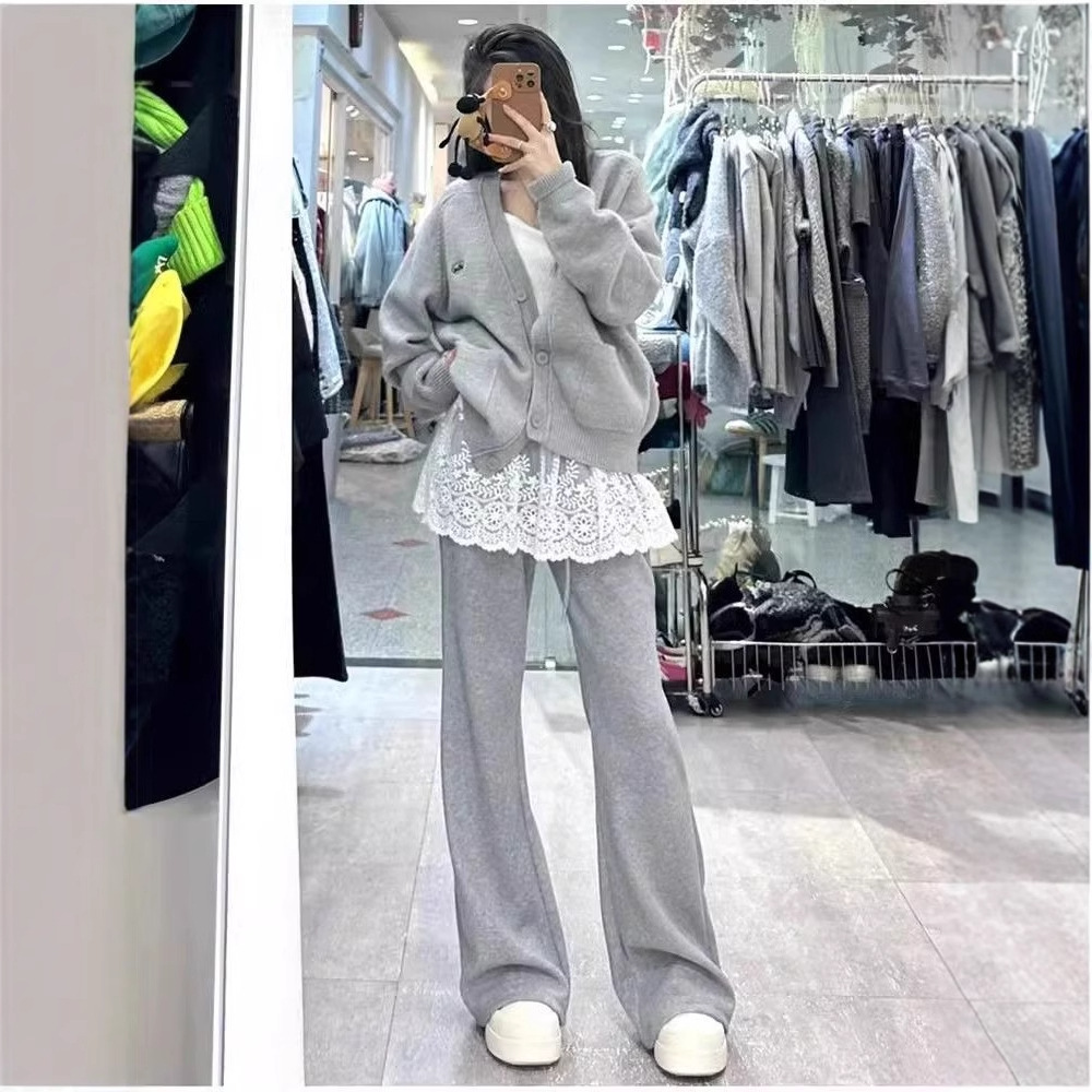 フレアパンツ レース重ね着風フレアスウェットパンツ