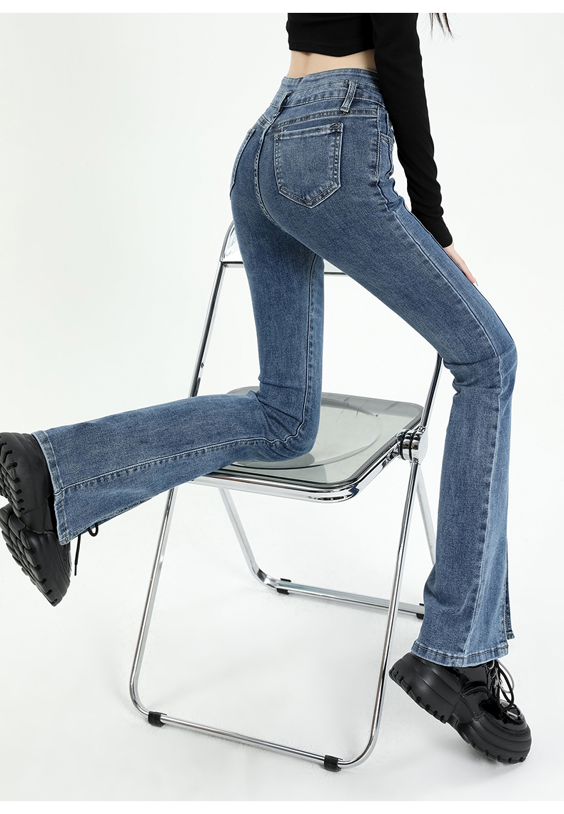 フレアパンツ サイドスリット入りストレッチデニム