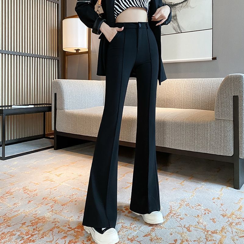 フレアパンツ 美脚見せセンタープレスフレアパンツスーツ