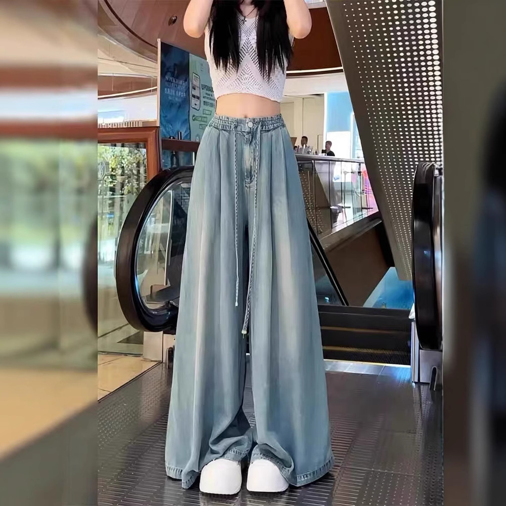 フレアパンツ ゆったり広がる裾デニムパンツ
