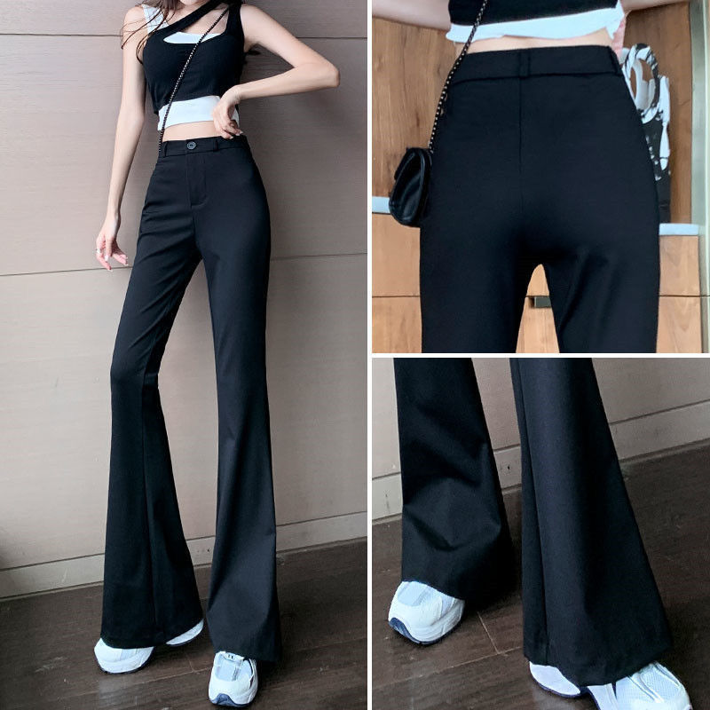 フレアパンツ 美脚効果抜群ハイウエストフレアスラックス