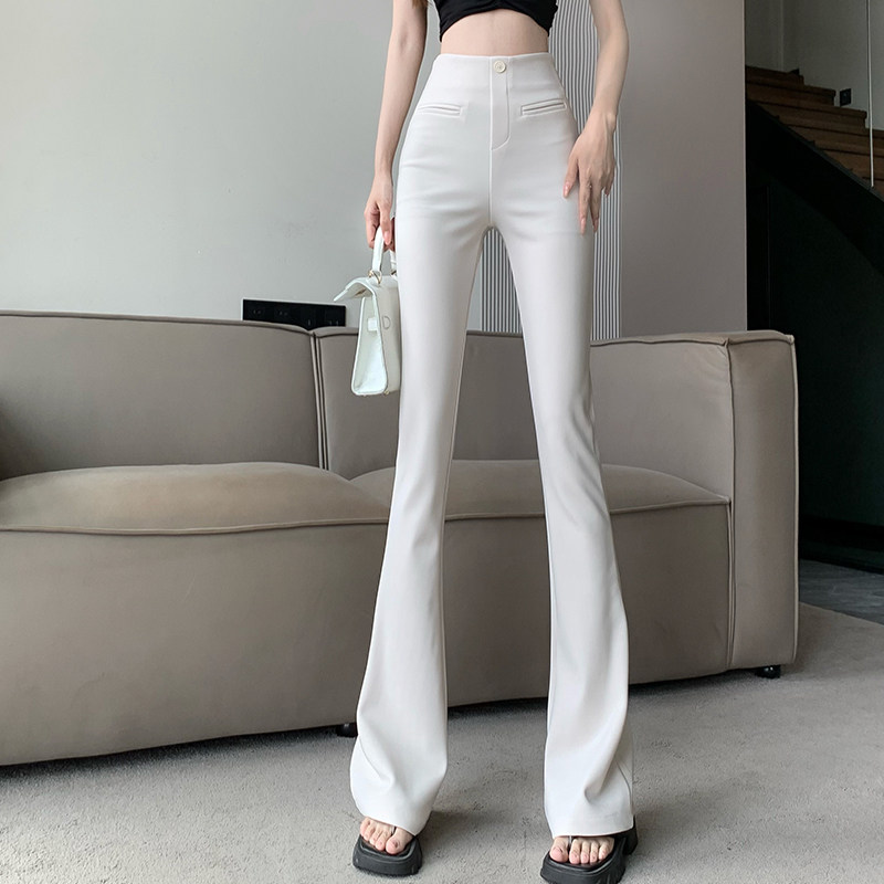 フレアパンツ 美脚見えハイウエスト裾広がりスラックス