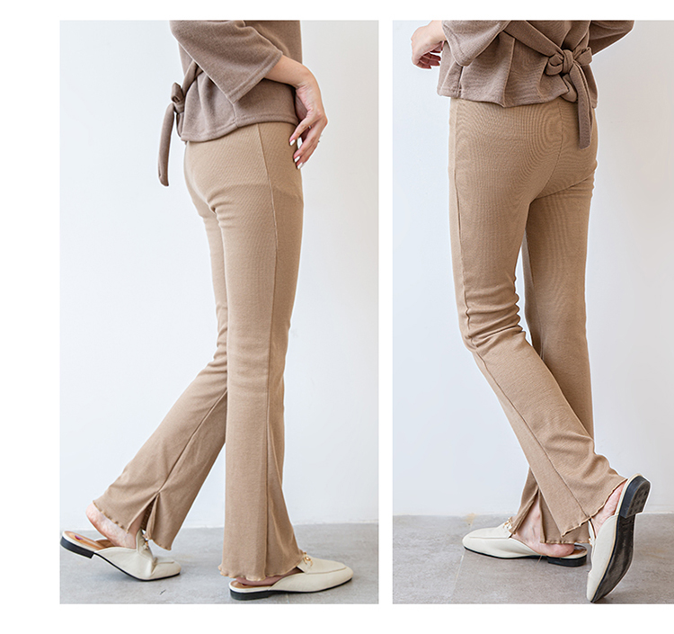 フレアパンツ しなやかリブ編みフレアパンツ