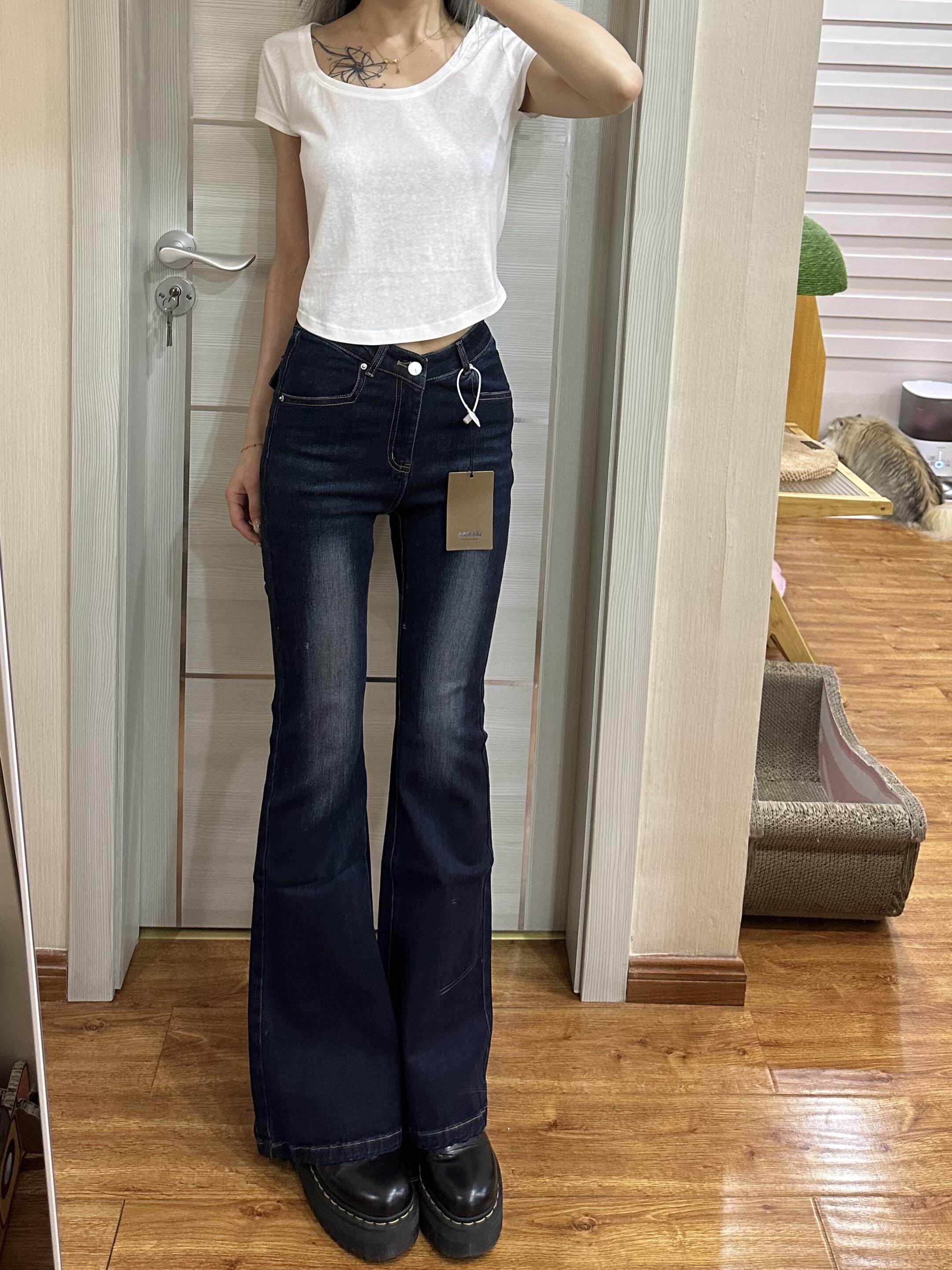 フレアパンツ 美脚効果抜群ハイウエストフレアデニムパンツ