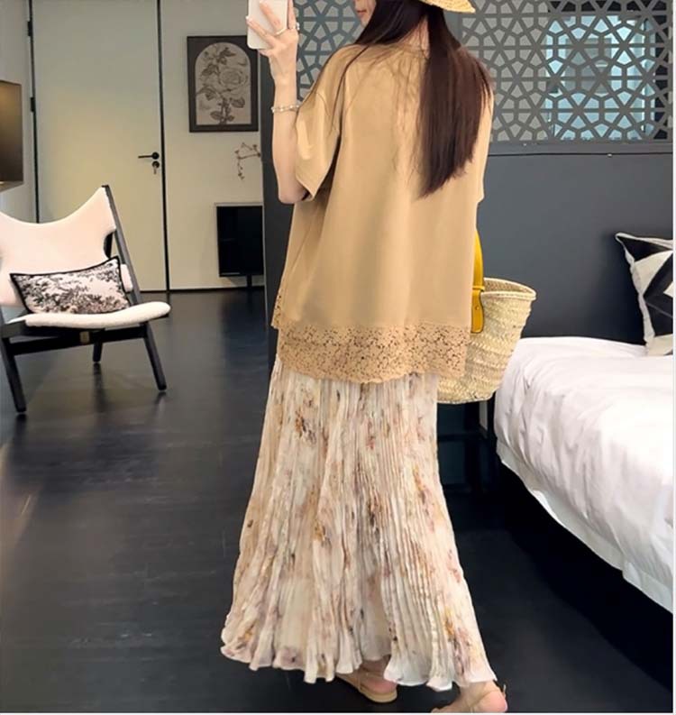 フレアスカート 花柄プリーツシフォンフレアスカートマキシ丈