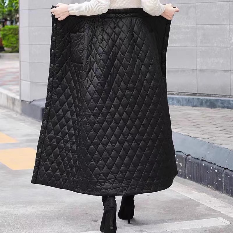 フレアスカート キルティング中綿入りフロントボタンフレアスカート
