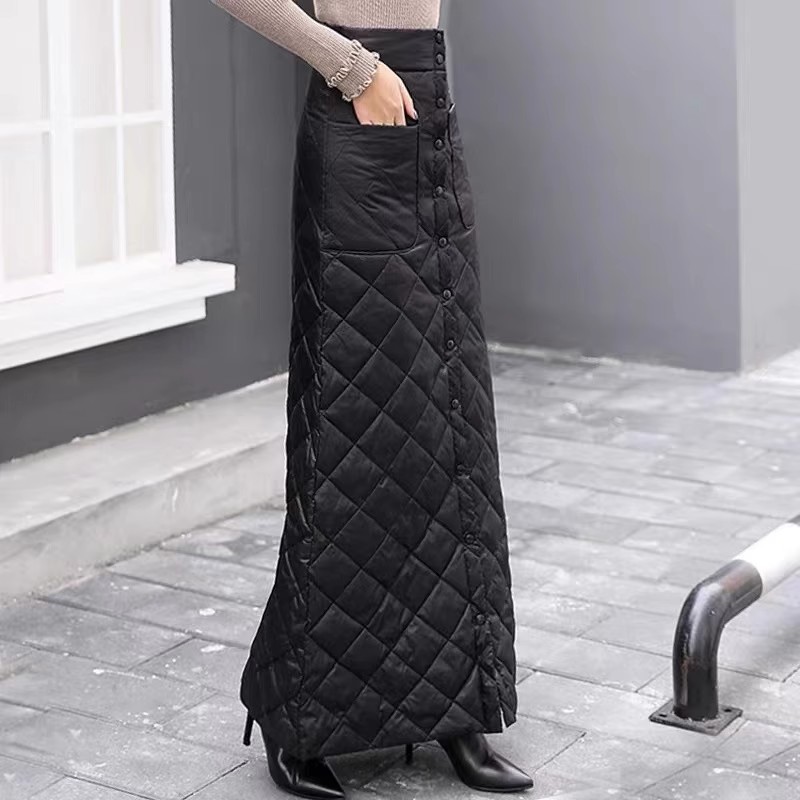 フレアスカート キルティング中綿入りフロントボタンフレアスカート