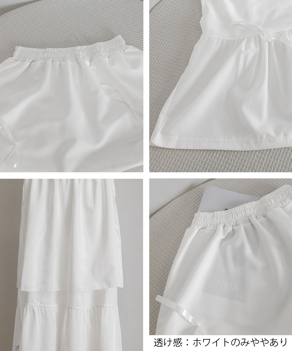 フレアスカート リボン付きマキシ丈ティアード段重ねロング丈スカート