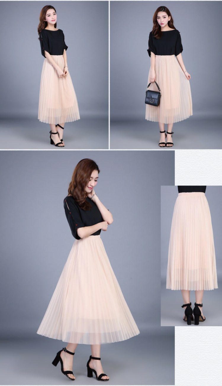 フレアスカート 軽やかチュールプリーツのフレアスカート