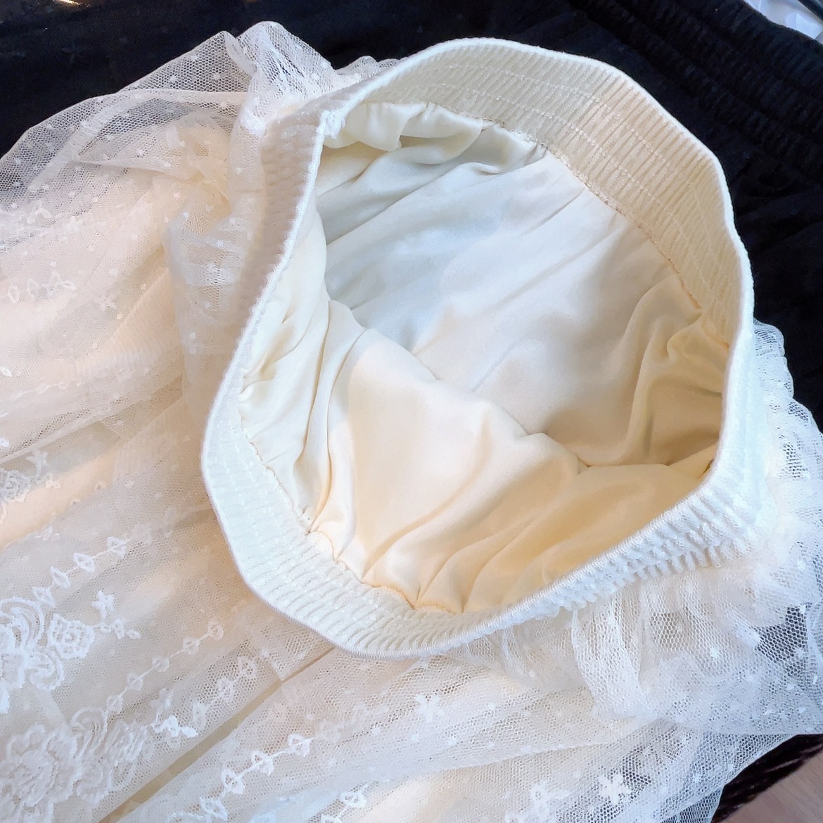 フレアスカート 繊細刺繍レース三段ティアードチュールフレアスカート