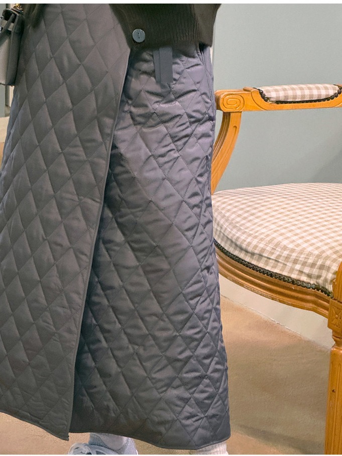 キルティング柄ロング丈フレアスカート韓国風上品レディース