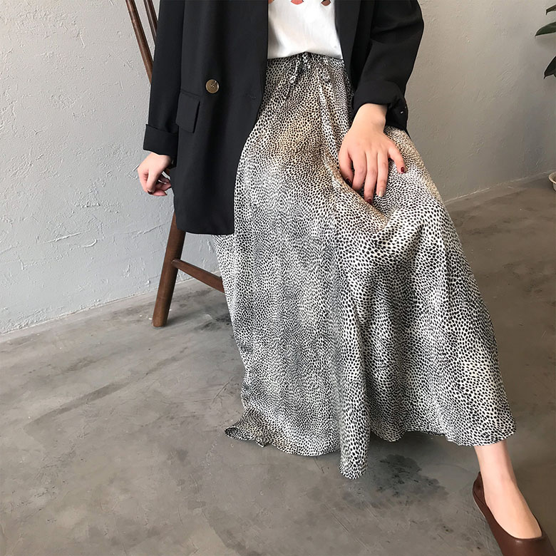 フレアスカート 豹柄マキシ丈マーメイドスカート 着痩せハイウエスト