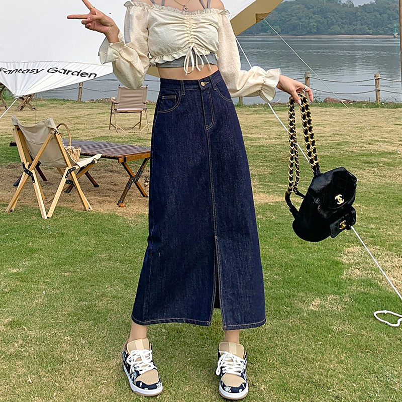 フレアスカート ハイウエストスリットデニムスカート