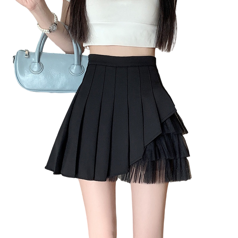 チュール重ね使いプリーツフレアミニスカート