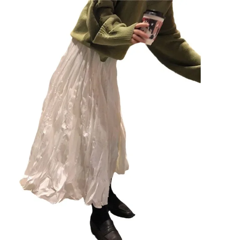 フレアスカート プリーツデザイン上品ひざ下フレアスカート