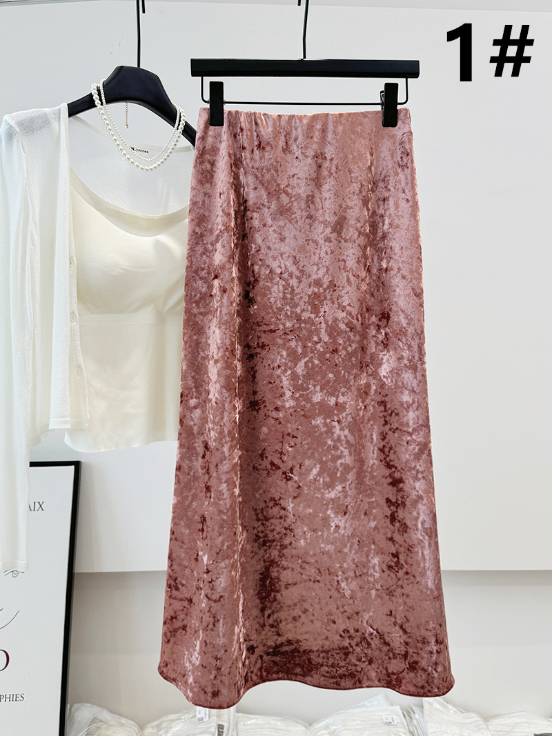 秋冬新作 ベロア ひざ丈 フレアスカート 体型カバー 女性用