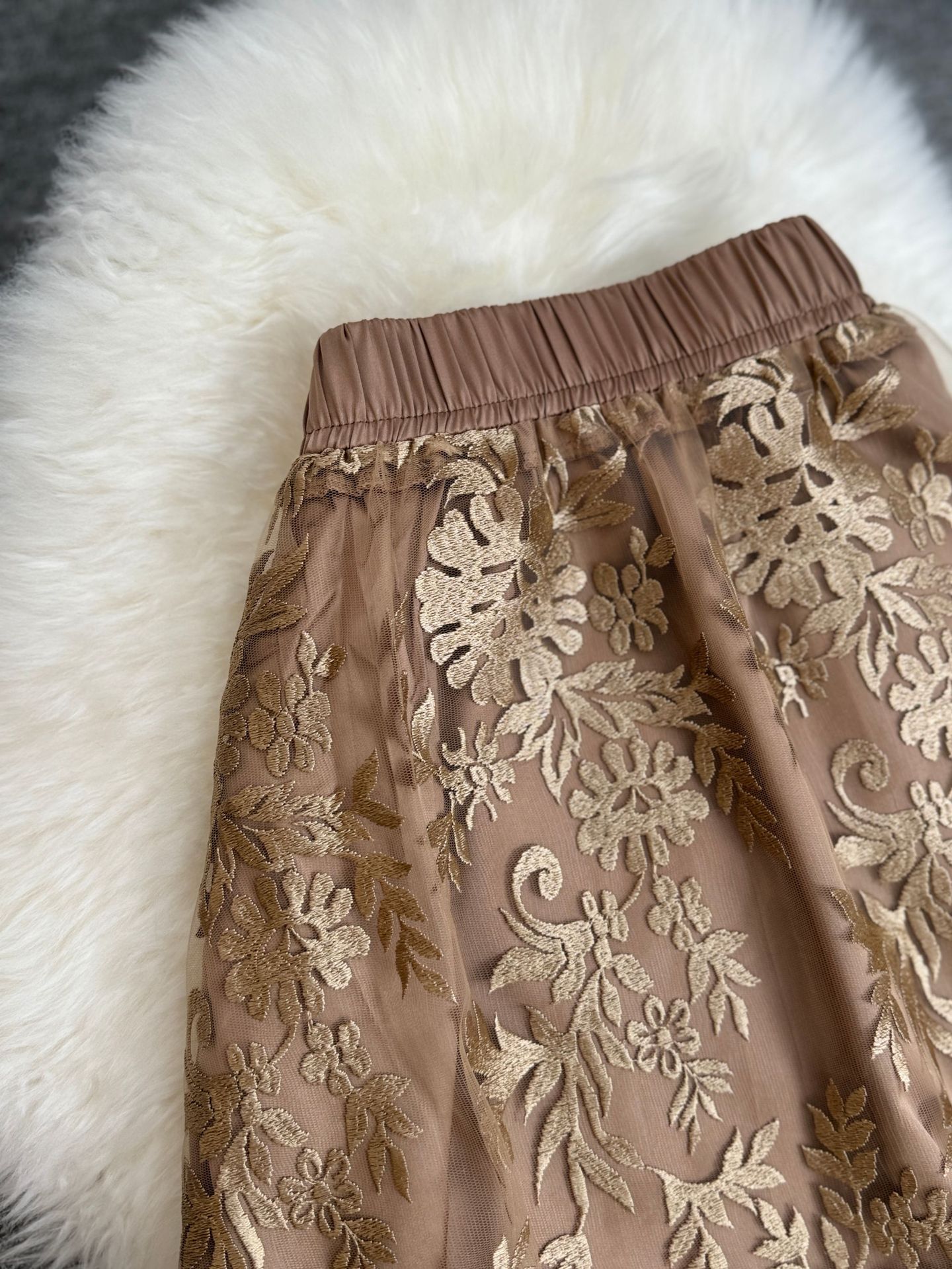 フレアスカート 花柄刺繍レース透け感エレガントフレアスカート