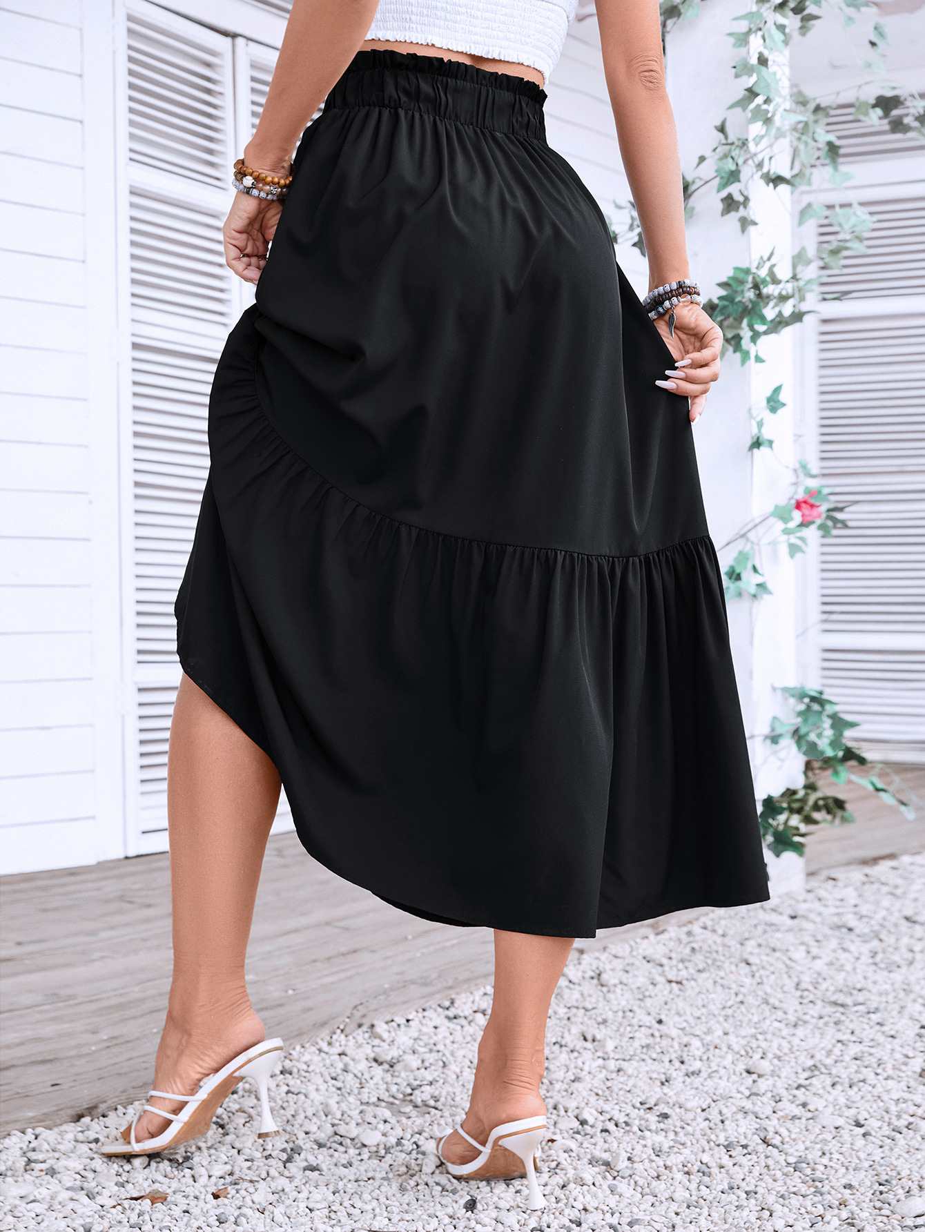 フレアスカート 小花柄ウエストゴムフレアスカートマキシ丈