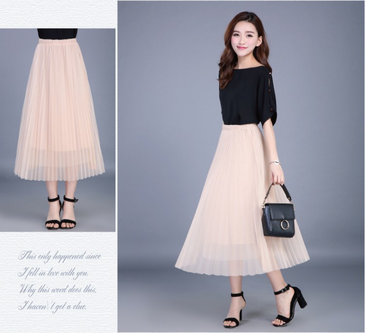 フレアスカート 軽やかチュールプリーツのフレアスカート