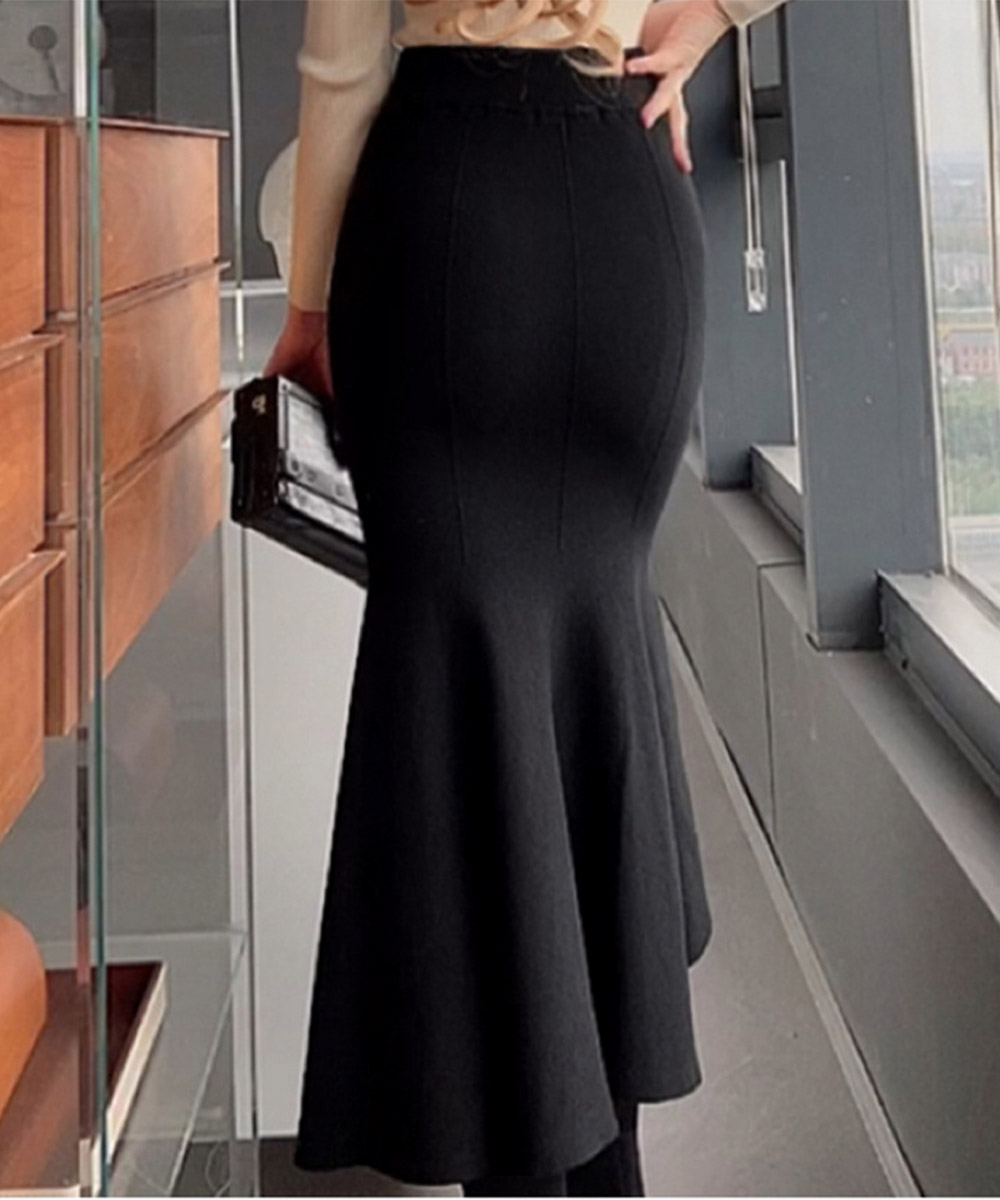 フレアスカート 韓国風ニットマーメイドスカート マキシ丈フレア