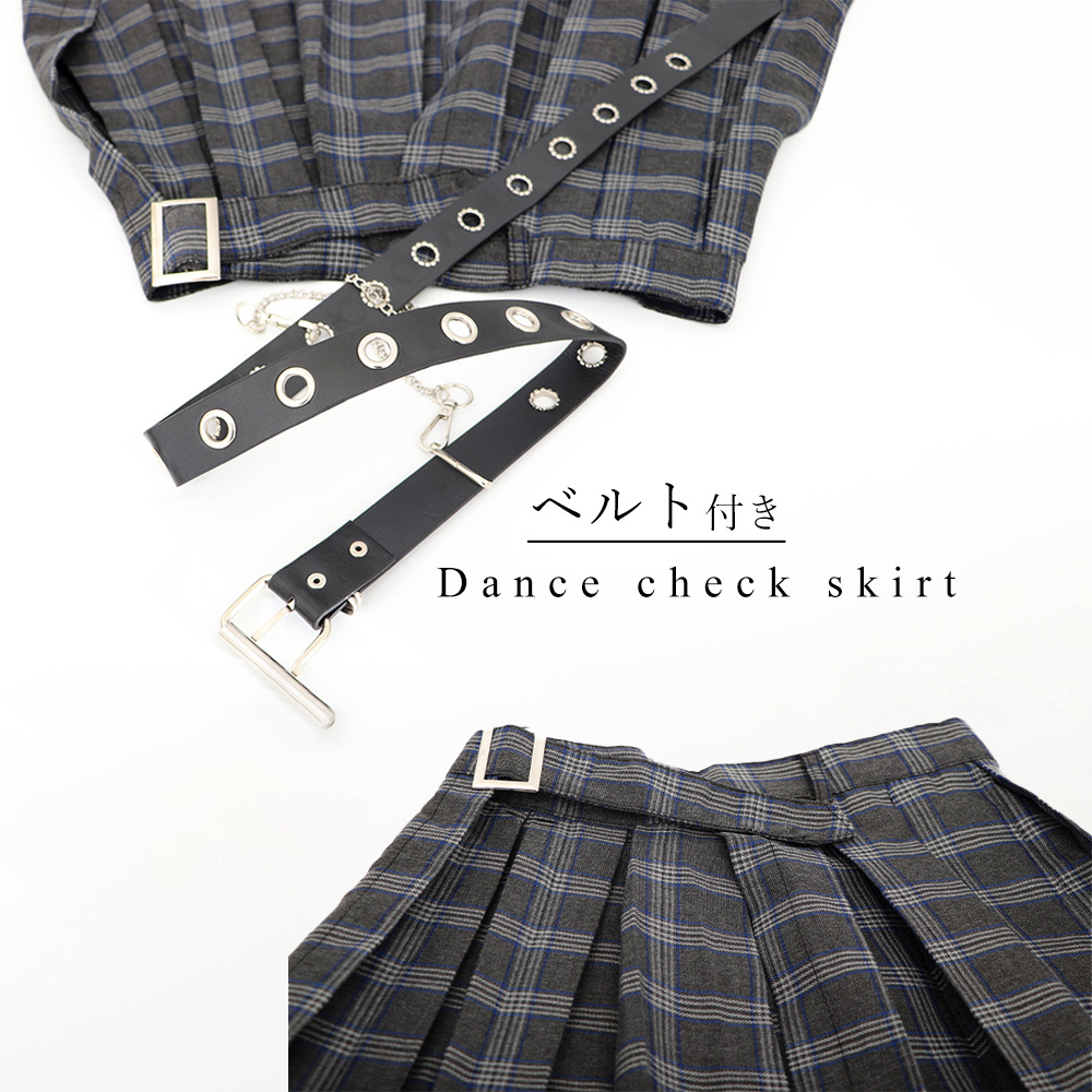 原宿系チェック柄ベルト付きミニ丈非対称フレアスカート韓国風