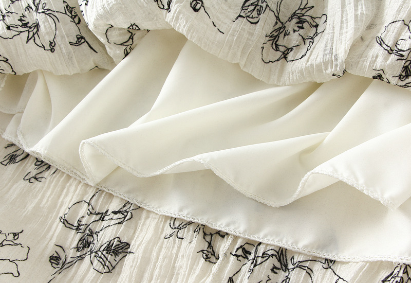 フレアスカート 花柄刺繍プリーツフレアスカート