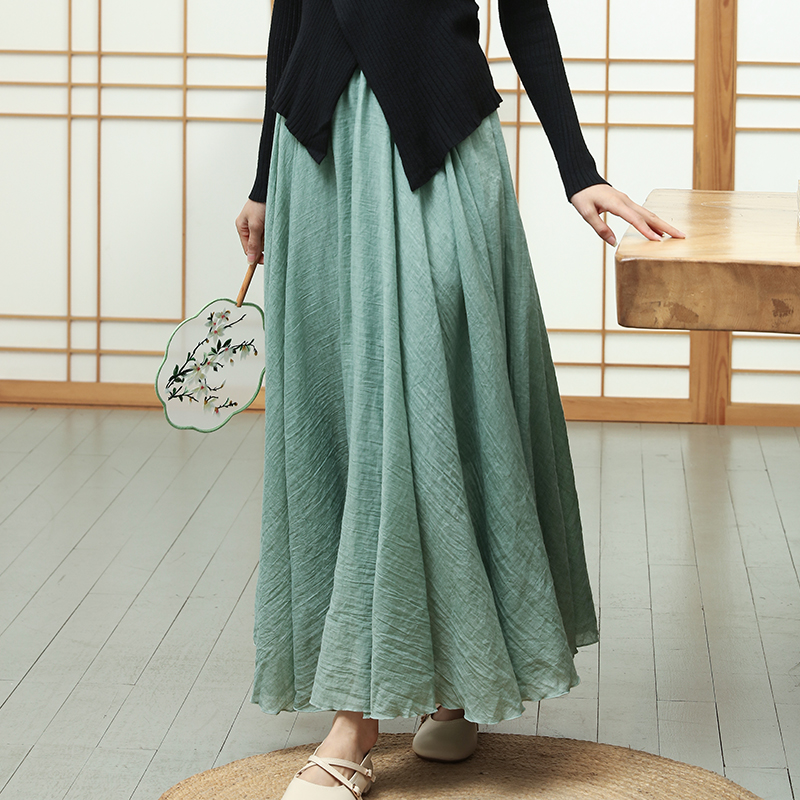 ハイウエスト綿麻フレアスカート