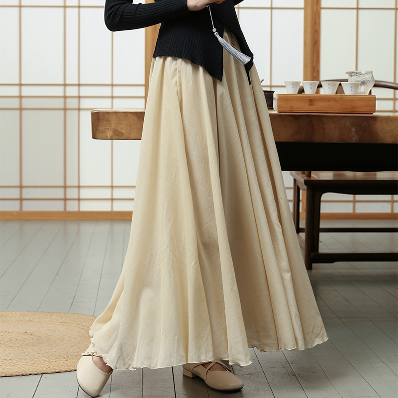 ハイウエスト綿麻フレアスカート