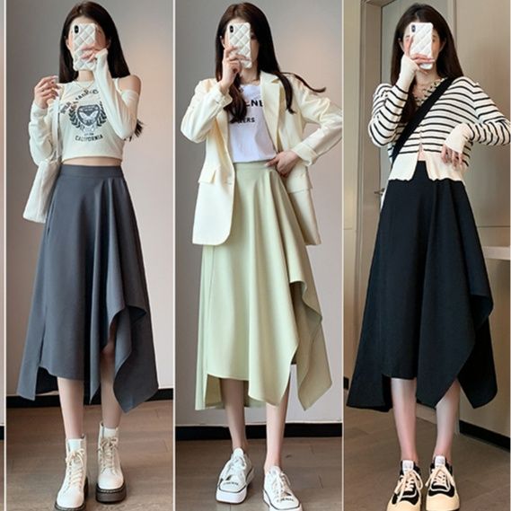 アシンメトリーデザインフレアスカート