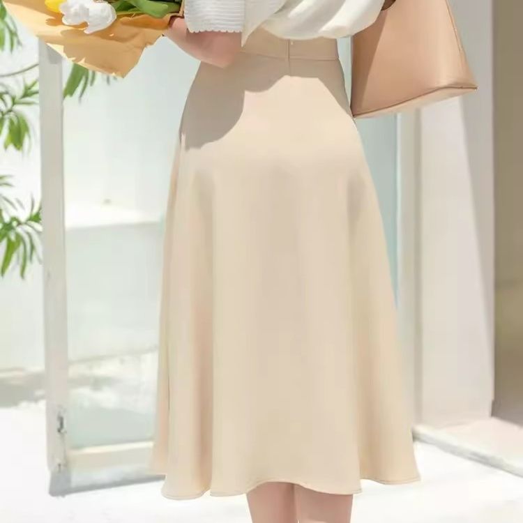 シフォン素材 高腰Aライン フレアスカート