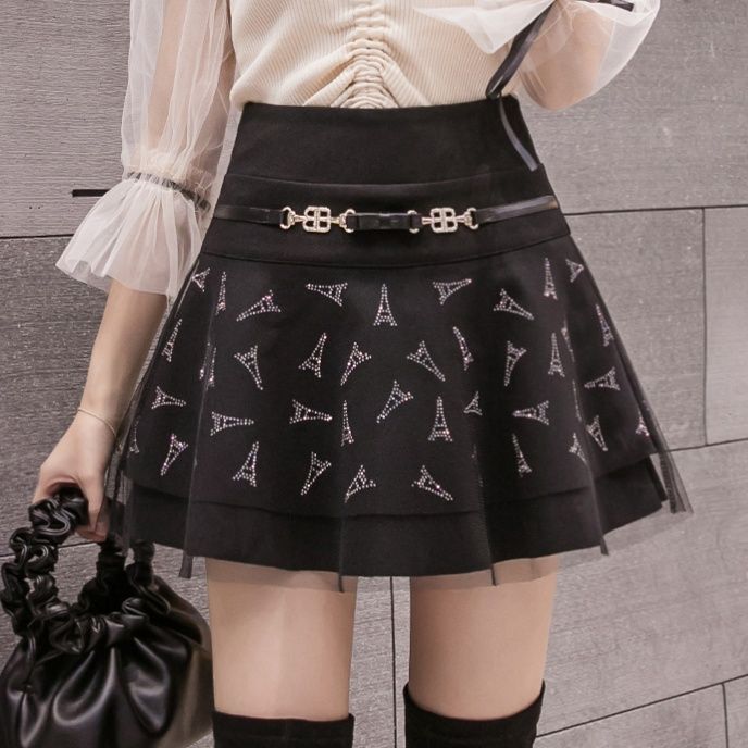 フレアスカート 塔柄刺繍チュール重ねミニ丈フレアスカート