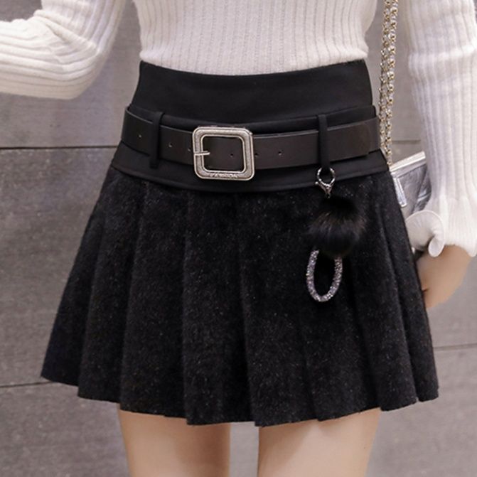 フレアスカート ベルト付きツイード調フレアスカート