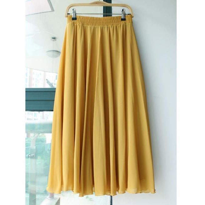 フレアスカート 上品な透け感シフォン素材フレア広がり長丈スカート